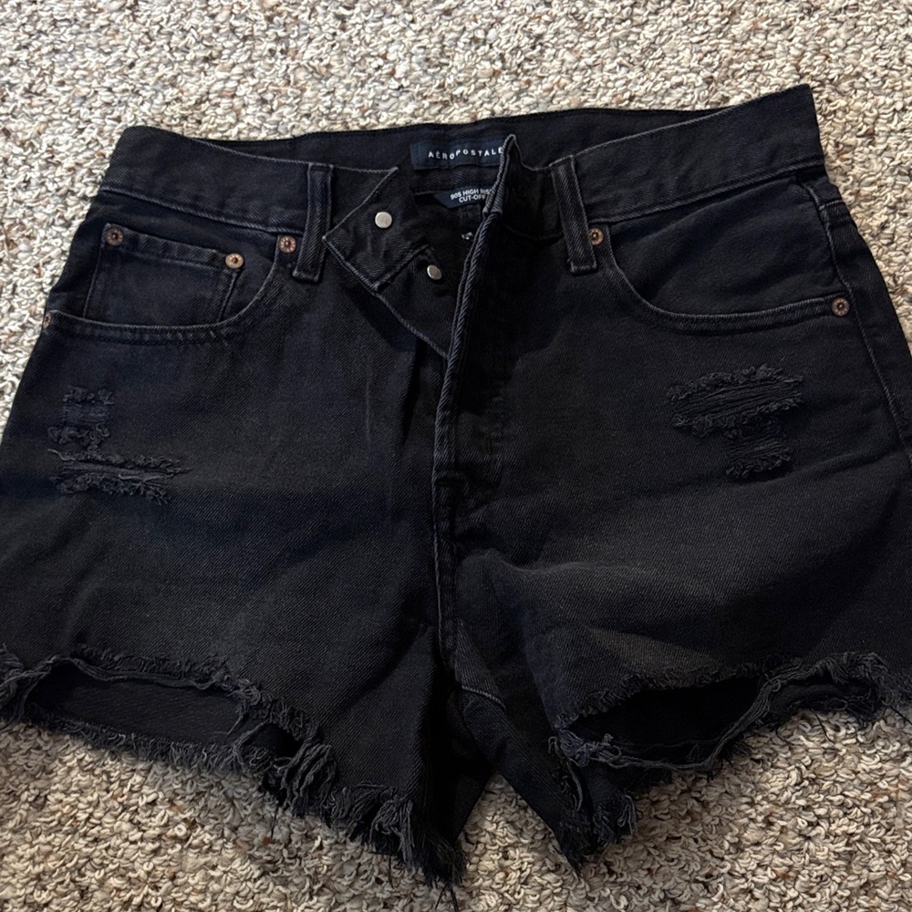 Aeropostale Distressed Black Jean Shorts